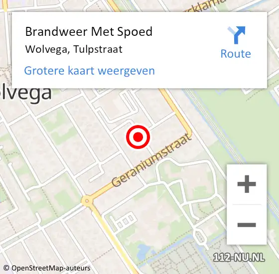 Locatie op kaart van de 112 melding: Brandweer Met Spoed Naar Wolvega, Tulpstraat op 23 augustus 2023 21:06