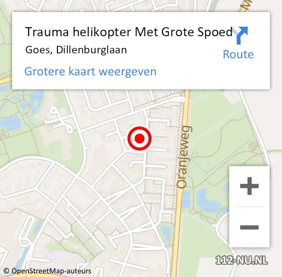 Locatie op kaart van de 112 melding: Trauma helikopter Met Grote Spoed Naar Goes, Dillenburglaan op 23 augustus 2023 21:14
