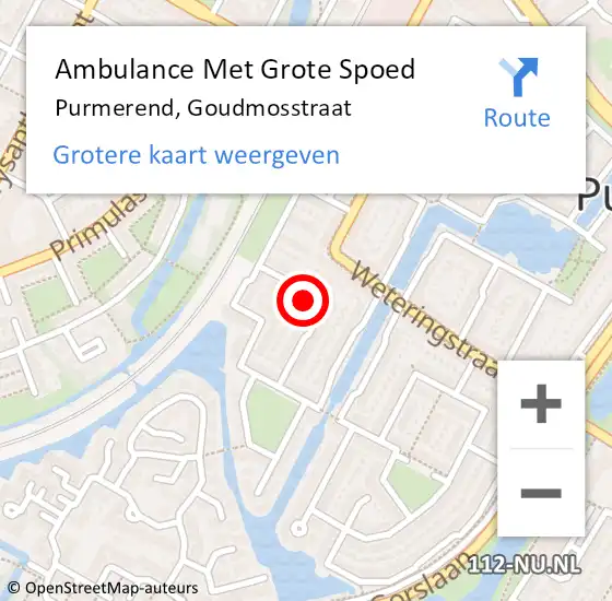 Locatie op kaart van de 112 melding: Ambulance Met Grote Spoed Naar Purmerend, Goudmosstraat op 23 augustus 2023 21:19