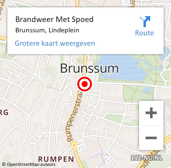 Locatie op kaart van de 112 melding: Brandweer Met Spoed Naar Brunssum, Lindeplein op 23 augustus 2023 21:28