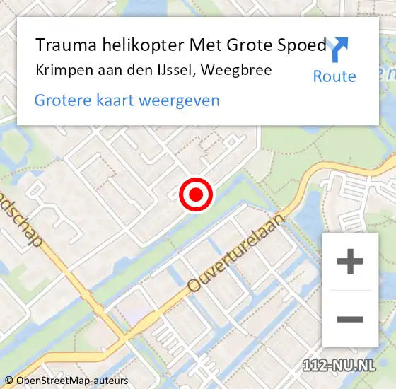 Locatie op kaart van de 112 melding: Trauma helikopter Met Grote Spoed Naar Krimpen aan den IJssel, Weegbree op 23 augustus 2023 21:40