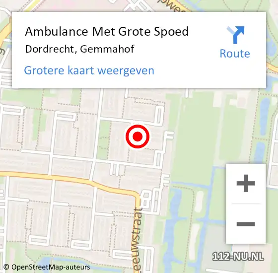 Locatie op kaart van de 112 melding: Ambulance Met Grote Spoed Naar Dordrecht, Gemmahof op 23 augustus 2023 22:23