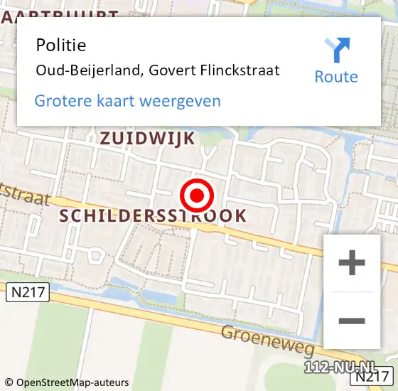 Locatie op kaart van de 112 melding: Politie Oud-Beijerland, Govert Flinckstraat op 23 augustus 2023 22:27