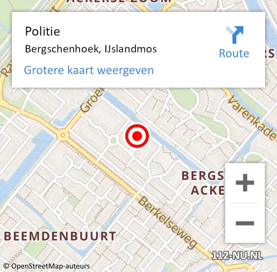 Locatie op kaart van de 112 melding: Politie Bergschenhoek, IJslandmos op 23 augustus 2023 23:30