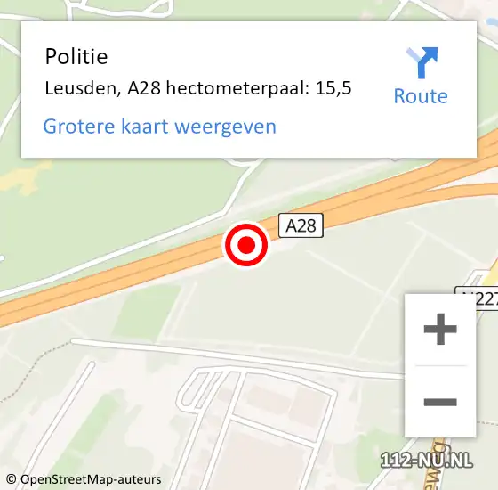 Locatie op kaart van de 112 melding: Politie Leusden, A28 hectometerpaal: 15,5 op 23 augustus 2023 23:47