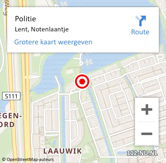 Locatie op kaart van de 112 melding: Politie Lent, Notenlaantje op 24 augustus 2023 00:29