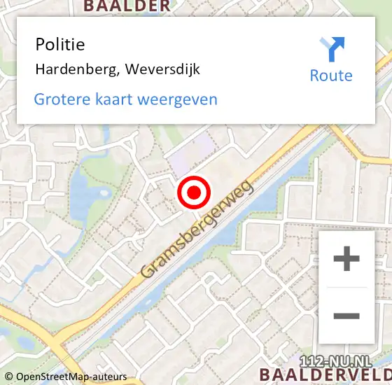 Locatie op kaart van de 112 melding: Politie Hardenberg, Weversdijk op 24 augustus 2023 00:53