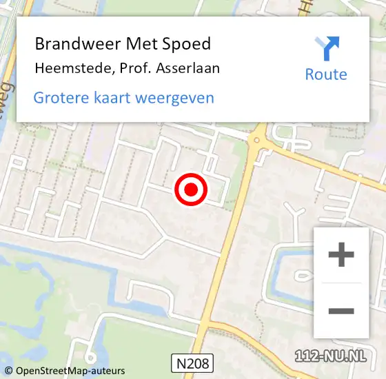 Locatie op kaart van de 112 melding: Brandweer Met Spoed Naar Heemstede, Prof. Asserlaan op 24 augustus 2023 01:21