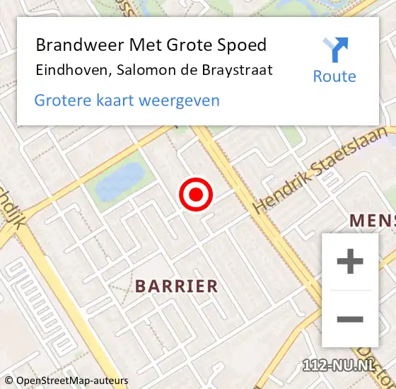 Locatie op kaart van de 112 melding: Brandweer Met Grote Spoed Naar Eindhoven, Salomon de Braystraat op 24 augustus 2023 01:53