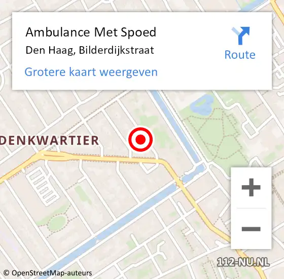 Locatie op kaart van de 112 melding: Ambulance Met Spoed Naar Den Haag, Bilderdijkstraat op 24 augustus 2023 03:09