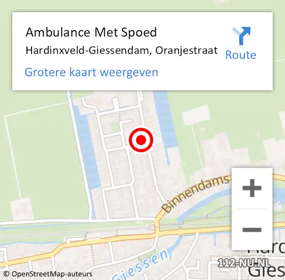 Locatie op kaart van de 112 melding: Ambulance Met Spoed Naar Hardinxveld-Giessendam, Oranjestraat op 24 augustus 2023 03:49