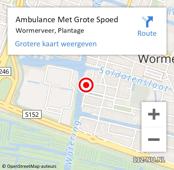 Locatie op kaart van de 112 melding: Ambulance Met Grote Spoed Naar Wormerveer, Plantage op 24 augustus 2023 04:40