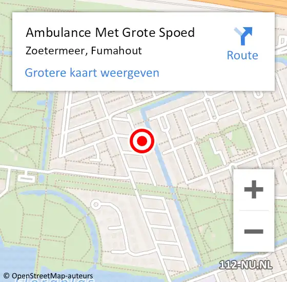 Locatie op kaart van de 112 melding: Ambulance Met Grote Spoed Naar Zoetermeer, Fumahout op 24 augustus 2023 04:57