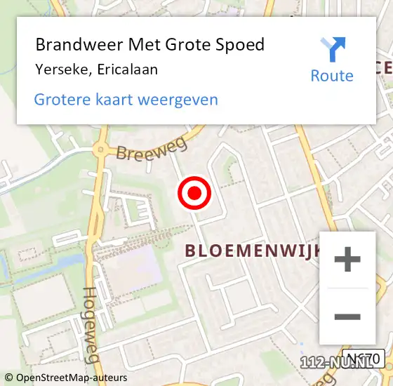 Locatie op kaart van de 112 melding: Brandweer Met Grote Spoed Naar Yerseke, Ericalaan op 24 augustus 2023 05:13