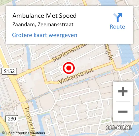 Locatie op kaart van de 112 melding: Ambulance Met Spoed Naar Zaandam, Zeemansstraat op 24 augustus 2023 05:58