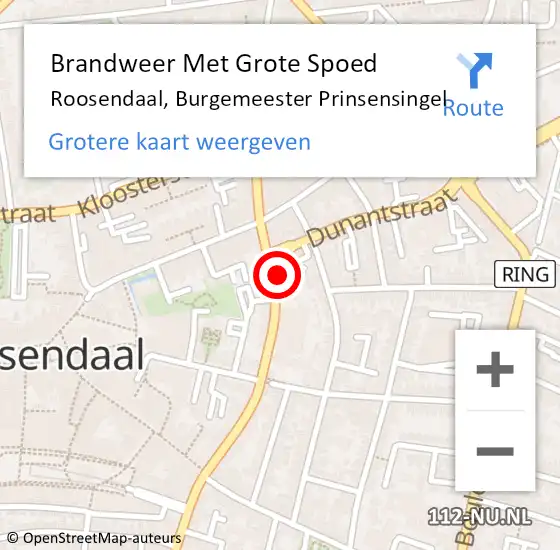 Locatie op kaart van de 112 melding: Brandweer Met Grote Spoed Naar Roosendaal, Burgemeester Prinsensingel op 24 augustus 2023 08:07