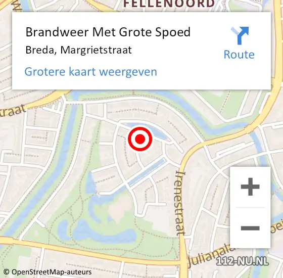 Locatie op kaart van de 112 melding: Brandweer Met Grote Spoed Naar Breda, Margrietstraat op 24 augustus 2023 08:34