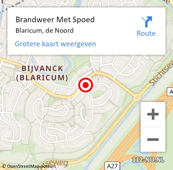 Locatie op kaart van de 112 melding: Brandweer Met Spoed Naar Blaricum, de Noord op 24 augustus 2023 08:35