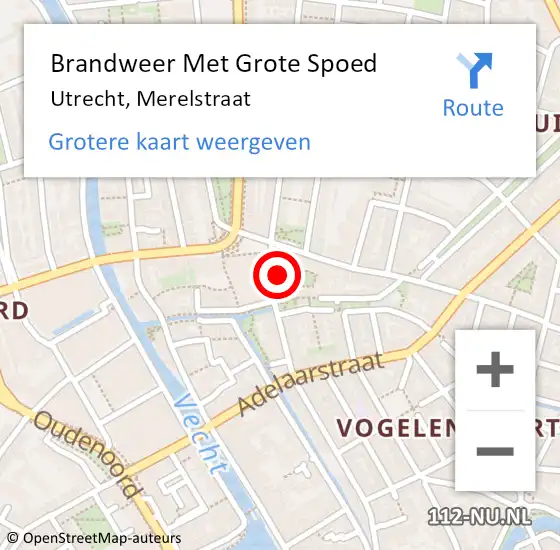 Locatie op kaart van de 112 melding: Brandweer Met Grote Spoed Naar Utrecht, Merelstraat op 24 augustus 2023 09:21