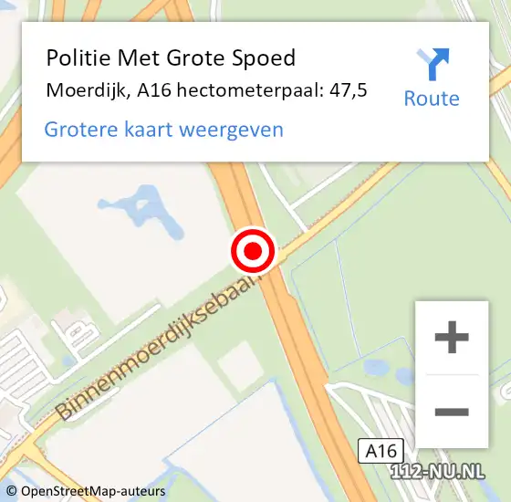 Locatie op kaart van de 112 melding: Politie Met Grote Spoed Naar Moerdijk, A16 hectometerpaal: 47,5 op 24 augustus 2023 09:22