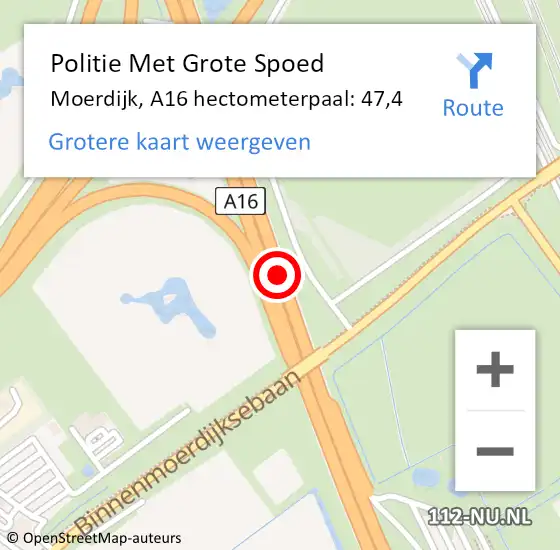 Locatie op kaart van de 112 melding: Politie Met Grote Spoed Naar Moerdijk, A16 hectometerpaal: 47,4 op 24 augustus 2023 09:22