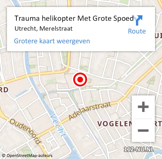 Locatie op kaart van de 112 melding: Trauma helikopter Met Grote Spoed Naar Utrecht, Merelstraat op 24 augustus 2023 09:24