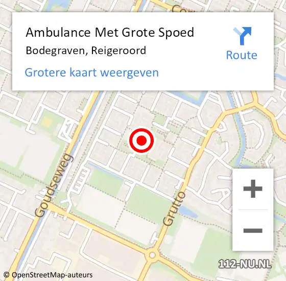 Locatie op kaart van de 112 melding: Ambulance Met Grote Spoed Naar Bodegraven, Reigeroord op 24 augustus 2023 09:39