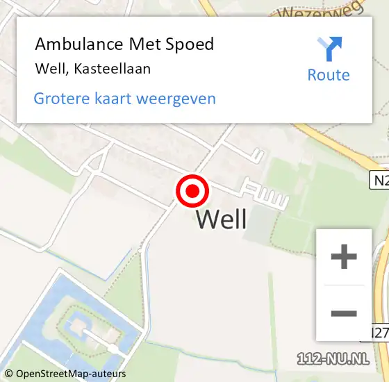 Locatie op kaart van de 112 melding: Ambulance Met Spoed Naar Well, Kasteellaan op 13 oktober 2013 16:58