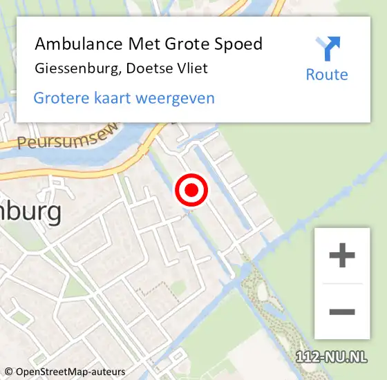 Locatie op kaart van de 112 melding: Ambulance Met Grote Spoed Naar Giessenburg, Doetse Vliet op 24 augustus 2023 10:40