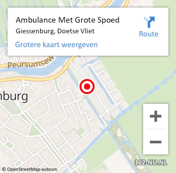 Locatie op kaart van de 112 melding: Ambulance Met Grote Spoed Naar Giessenburg, Doetse Vliet op 24 augustus 2023 11:06