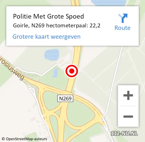 Locatie op kaart van de 112 melding: Politie Met Grote Spoed Naar Goirle, N269 hectometerpaal: 22,2 op 24 augustus 2023 11:14