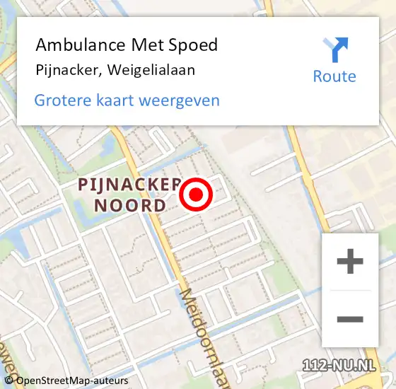 Locatie op kaart van de 112 melding: Ambulance Met Spoed Naar Pijnacker, Weigelialaan op 24 augustus 2023 11:38