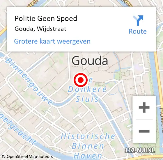 Locatie op kaart van de 112 melding: Politie Geen Spoed Naar Gouda, Wijdstraat op 24 augustus 2023 11:40