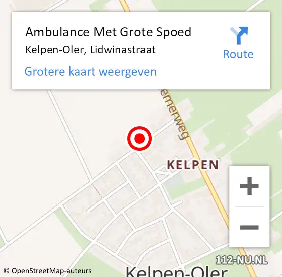 Locatie op kaart van de 112 melding: Ambulance Met Grote Spoed Naar Kelpen-Oler, Lidwinastraat op 24 augustus 2023 11:41