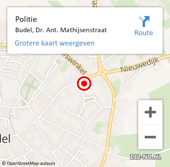 Locatie op kaart van de 112 melding: Politie Budel, Dr. Ant. Mathijsenstraat op 24 augustus 2023 12:19