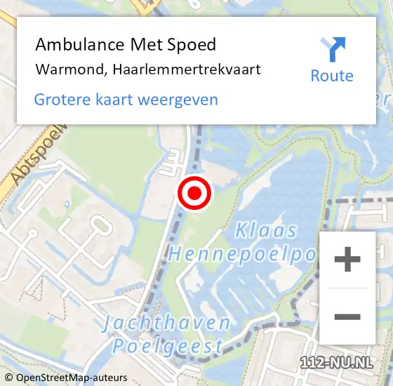 Locatie op kaart van de 112 melding: Ambulance Met Spoed Naar Warmond, Haarlemmertrekvaart op 24 augustus 2023 12:29