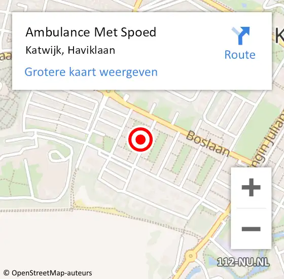 Locatie op kaart van de 112 melding: Ambulance Met Spoed Naar Katwijk, Haviklaan op 24 augustus 2023 12:37