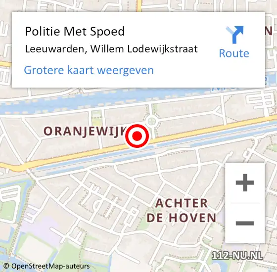 Locatie op kaart van de 112 melding: Politie Met Spoed Naar Leeuwarden, Willem Lodewijkstraat op 24 augustus 2023 13:03