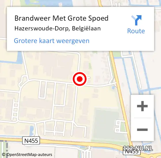 Locatie op kaart van de 112 melding: Brandweer Met Grote Spoed Naar Hazerswoude-Dorp, Belgiëlaan op 24 augustus 2023 13:39