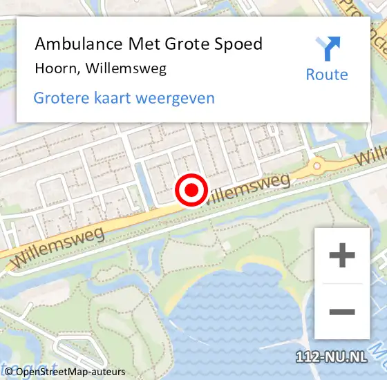 Locatie op kaart van de 112 melding: Ambulance Met Grote Spoed Naar Hoorn, Willemsweg op 24 augustus 2023 14:01