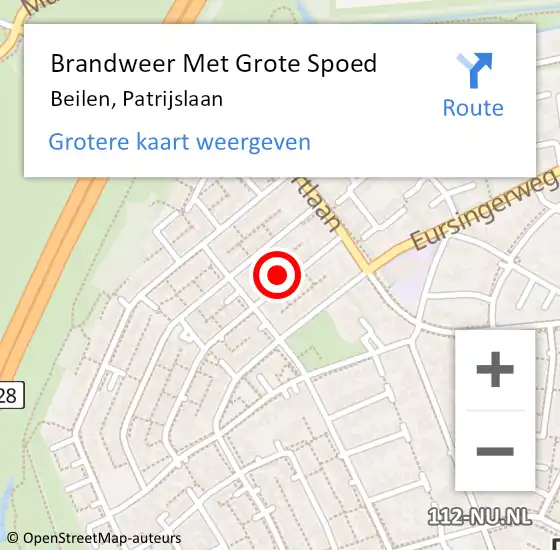 Locatie op kaart van de 112 melding: Brandweer Met Grote Spoed Naar Beilen, Patrijslaan op 24 augustus 2023 14:04