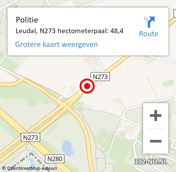 Locatie op kaart van de 112 melding: Politie Leudal, N273 hectometerpaal: 48,4 op 24 augustus 2023 14:12