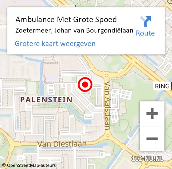 Locatie op kaart van de 112 melding: Ambulance Met Grote Spoed Naar Zoetermeer, Johan van Bourgondiëlaan op 24 augustus 2023 14:32