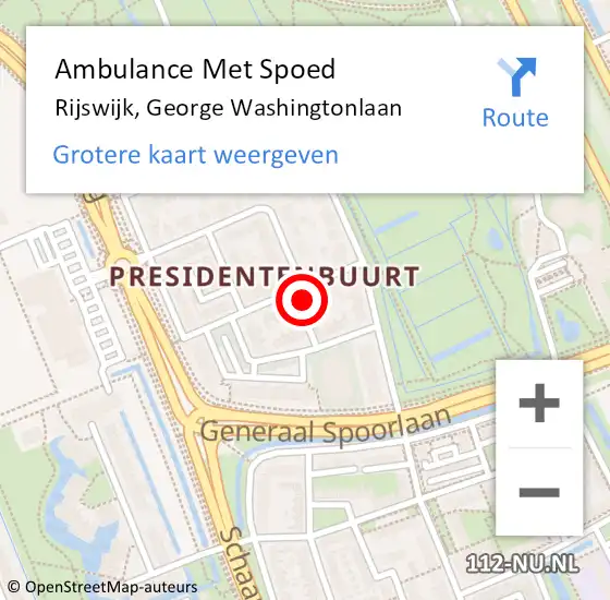 Locatie op kaart van de 112 melding: Ambulance Met Spoed Naar Rijswijk, George Washingtonlaan op 24 augustus 2023 14:34