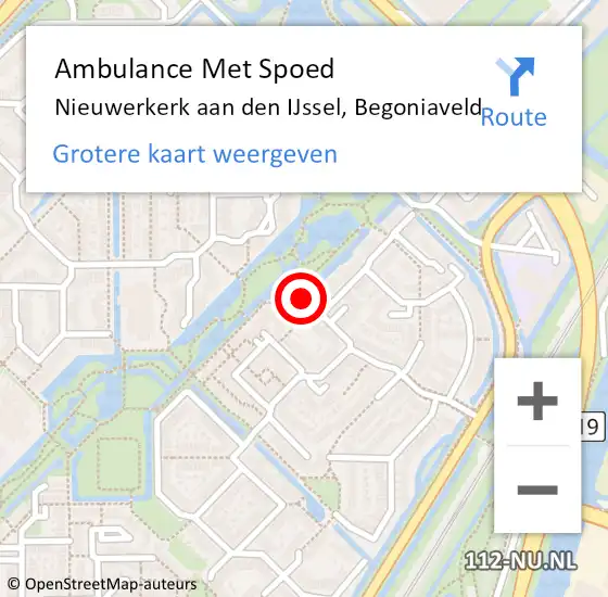 Locatie op kaart van de 112 melding: Ambulance Met Spoed Naar Nieuwerkerk aan den IJssel, Begoniaveld op 24 augustus 2023 14:37