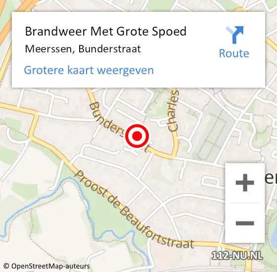 Locatie op kaart van de 112 melding: Brandweer Met Grote Spoed Naar Meerssen, Bunderstraat op 24 augustus 2023 14:57