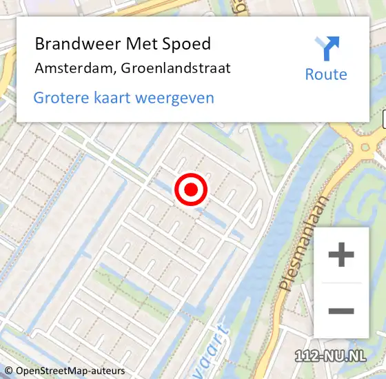 Locatie op kaart van de 112 melding: Brandweer Met Spoed Naar Amsterdam, Groenlandstraat op 24 augustus 2023 15:00