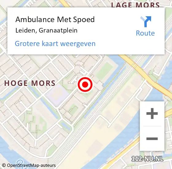 Locatie op kaart van de 112 melding: Ambulance Met Spoed Naar Leiden, Granaatplein op 24 augustus 2023 15:07