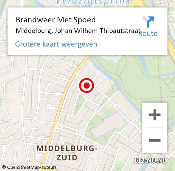 Locatie op kaart van de 112 melding: Brandweer Met Spoed Naar Middelburg, Johan Wilhem Thibautstraat op 24 augustus 2023 15:10