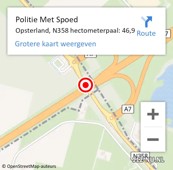 Locatie op kaart van de 112 melding: Politie Met Spoed Naar Opsterland, N358 hectometerpaal: 46,9 op 24 augustus 2023 15:21